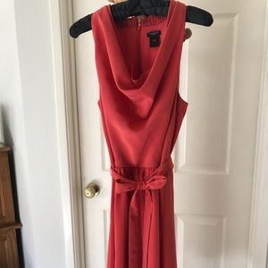 Coral Dress With Cowl Neckline